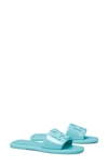 Tory Burch Women's Double T Patent Leather Sport Slides In Misty Aqua