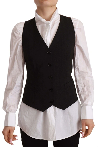 Dolce & Gabbana Black Button Down Sleeveless Vest Polyester Top