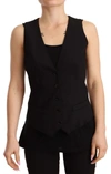 DOLCE & GABBANA DOLCE & GABBANA BLACK BUTTON DOWN SLEEVELESS VEST WOOL WOMEN'S TOP