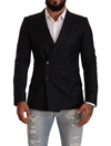 Dolce & Gabbana Black Dotted Double Breasted Martini Jacket In Black