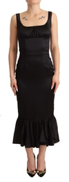 DOLCE & GABBANA DOLCE & GABBANA ELEGANT BLACK SILK MIDI SHEATH WOMEN'S DRESS