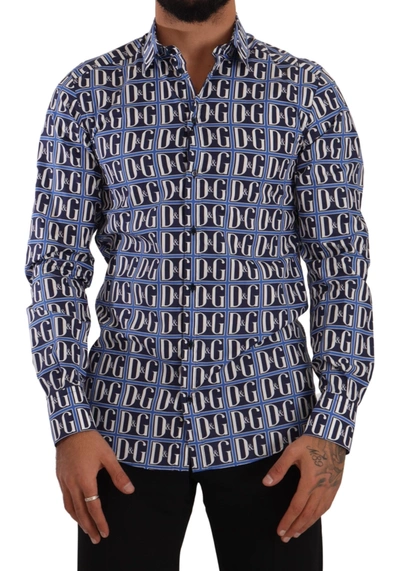 Dolce & Gabbana Blue Logo Mania Slim Fit Cotton Shirt