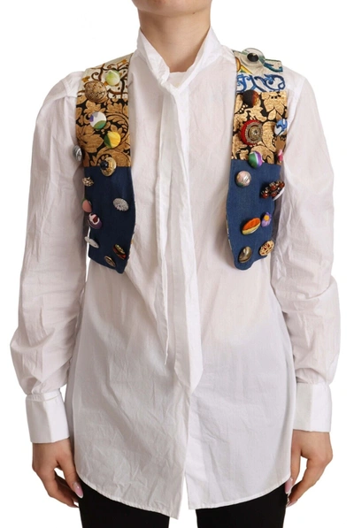 Dolce & Gabbana Multicolor Embellished Waist Coat Cotton Top