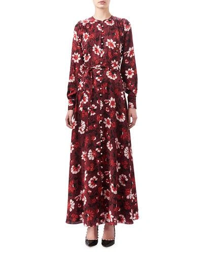 Altuzarra Melia Floral Silk Button-front Maxi Dress In Garnet