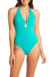 Sea Level Keyhole Halter One-piece Swimsuit In Aqua