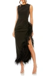 Mac Duggal Women's Ieena 2 Sleeveless Feather Trim Dress In Black