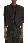 Brunello Cucinelli Monili-trim Single-breasted Linen Twill Crop Blazer Jacket In C101 Nero