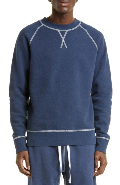 Sunspel Contrast Stitch Cotton French Terry Sweatshirt In Buag5 Navy Melange5