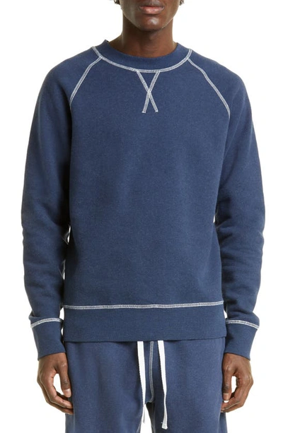 Sunspel Contrast Stitch Cotton French Terry Sweatshirt In Navy Melange