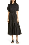 Derek Lam 10 Crosby Belted Tiered Cotton-twill Midi Shirt Dress In Black