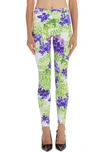 Versace Orchid Print Leggings In White,green