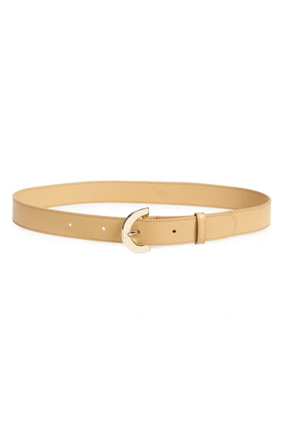 Chloé C Buckle Leather Belt In Milky Brown