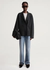 Totême Double Breasted Wool Knit Blazer In Dark Grey Melange