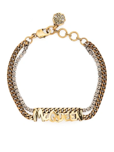 Alexander Mcqueen Logo-lettering Chain Bracelet In Metallic