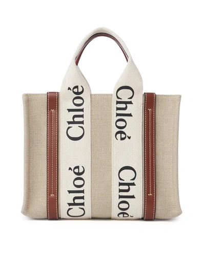 CHLOÉ WOODY SMALL LINEN TOTE BAG