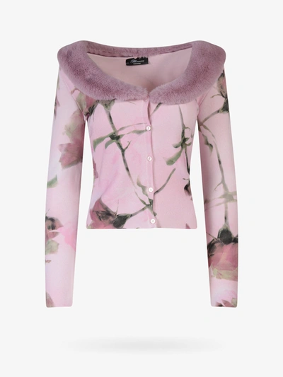 Blumarine Faux-fur Collar Knit Cardigan In Pink