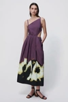 Jonathan Simkhai Collene Asymmetric Mixed Print Cotton Poplin Dress In Raisin Multi