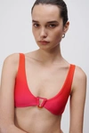 Jonathan Simkhai Raquel Satin Ombre Ring Bikini Top In Tangerine Ombré