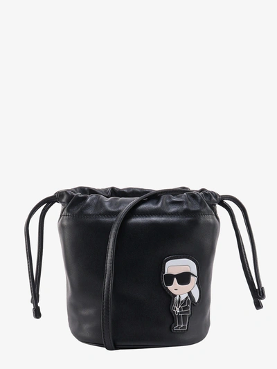 Karl Lagerfeld Iconic Patch Leather Bucket Bag In Black