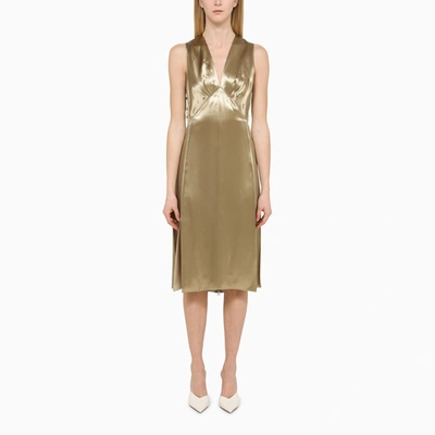 Bottega Veneta Frill-trim Satin Midi Dress In Beige