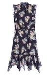 Ava & Yelly Kids' Floral Print Sleeveless Chiffon Maxi Dress In Navy