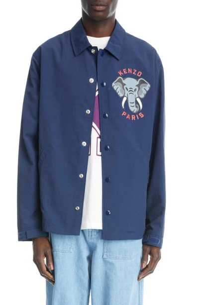 Kenzo Elephant Graphic Nylon Coach Jacket In Blue
