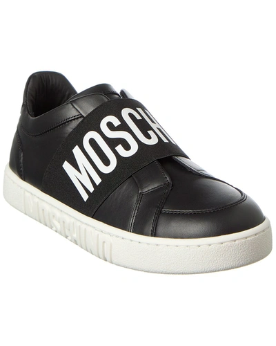 Moschino Logo Band Leather Sneaker In Black