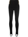 Balmain Button-embellished Metallic Ribbed-knit Stirrup Leggings In Black