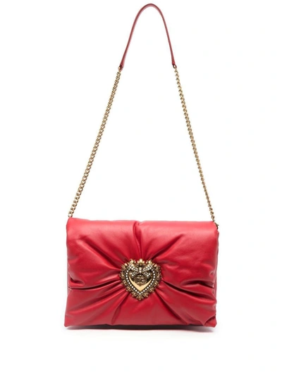 Dolce & Gabbana Devotion Logo Heart Puffy Leather Crossbody Bag In Red