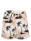 Palm Angels Hawaiian Dream Drawstring Swim Shorts In Beige E Nero