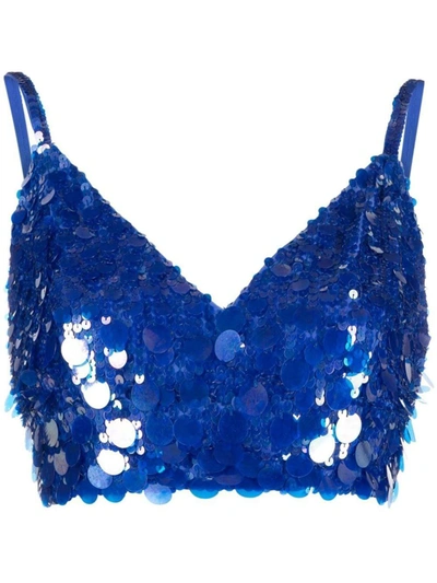 P.a.r.o.s.h V-neck Sequin Embellished Crop Top In Blue