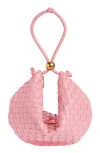 Bottega Veneta Medium Half Moon Woven Top Handle Bag In 5832 Ribbon-gold