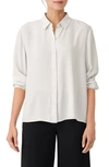 Eileen Fisher Mandarin Collar Silk Boxy Shirt In Bone