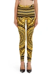 Versace High-waisted Stretch Leggings With Barocco Print In Black/ Oro