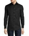 Giorgio Armani Curved Hem Poplin Shirt In Black