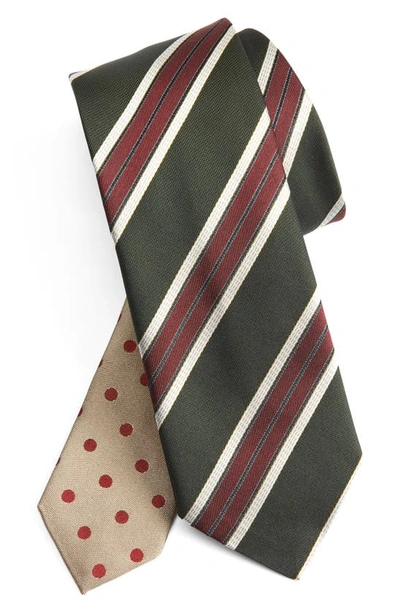 Dries Van Noten Stripe Sillk Tie In Green/white/red