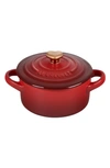 Le Creuset Figural Hearts 8 Oz. Two-piece Round Mini Cocotte Set In Cerise