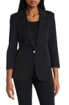 Ming Wang One-button Knit Blazer In Black