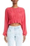 Isabel Marant Nelino Shirred Silk Crop Blouse In Paradise Pink