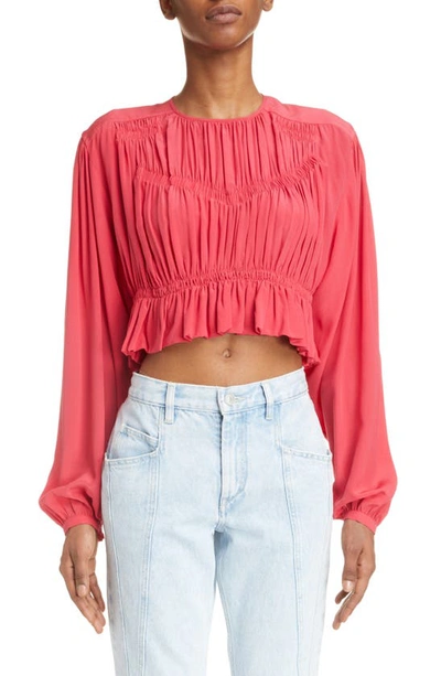 Isabel Marant Nelino Shirred Silk Crop Blouse In Paradise Pink