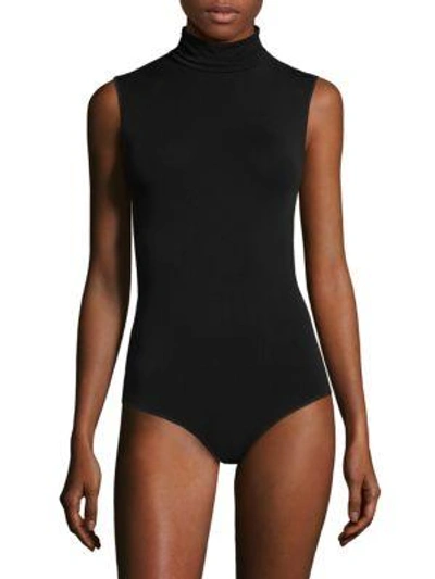 Wolford Stretch Modal-blend Turtleneck Thong Bodysuit In Black