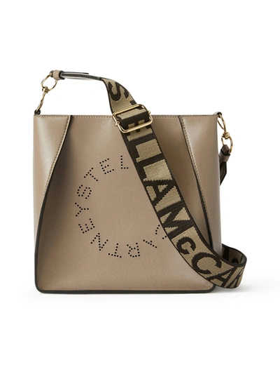 Stella Mccartney Perforated Logo Faux-leather Shoulder Bag In Nude & Neutrals