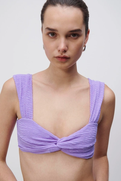 Jonathan Simkhai Melonie Textured Swimwear Off Shoulder Twist Front Bandeau Top In Lilac