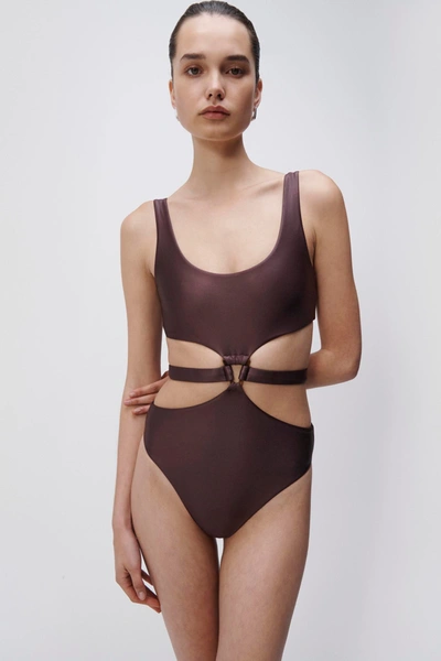 Jonathan Simkhai Women's Emelia Satin Cut-out One-piece Swimsuit In Brown