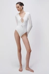 Jonathan Simkhai Birdie Crochet Lace Long-sleeve One-piece Swimsuit In White