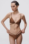 Jonathan Simkhai Harlen Satin Bikini Top In Bronze