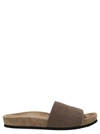 Brunello Cucinelli Monili Band Flat Pool Sandals In Gray