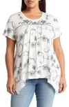 Forgotten Grace Floral Sharkbite Hem T-shirt In White/ Black