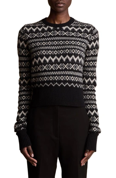 Khaite Aroon Fair Isle Cahsmere Crop Sweater In Black
