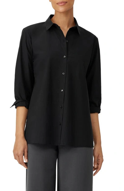 Eileen Fisher Button-down Poplin Shirt In Black